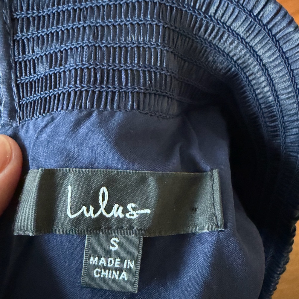 Lulu's Navy Ruffled Smocked Midi Dress - Picture 5 of 7